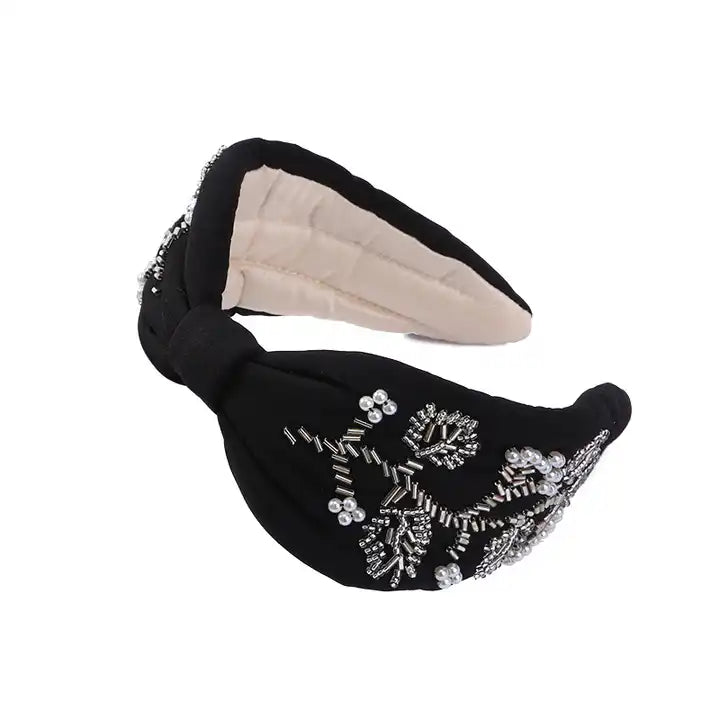 Elegant Hand-embroidered Headbands - Black