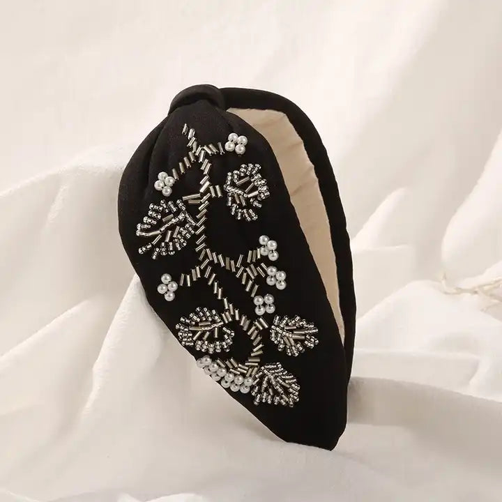 Elegant Hand-embroidered Headbands - Black