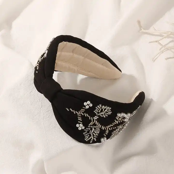 Elegant Hand-embroidered Headbands - Black