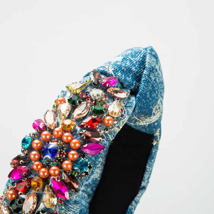 Handsewn Rhinestone Baroque Denim Headband™