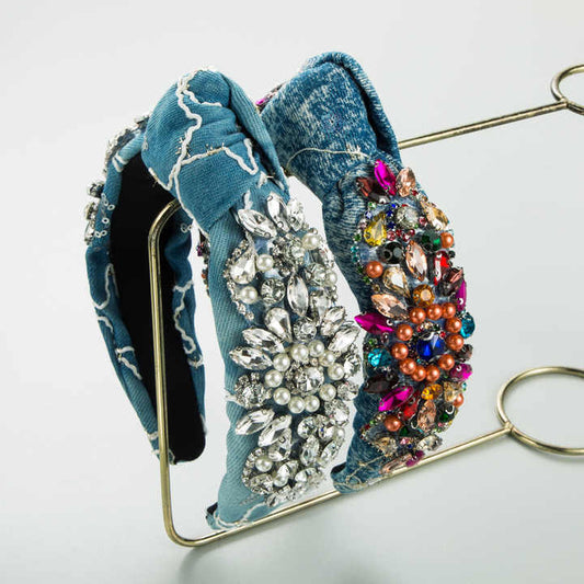 Handsewn Rhinestone Baroque Denim Headband™