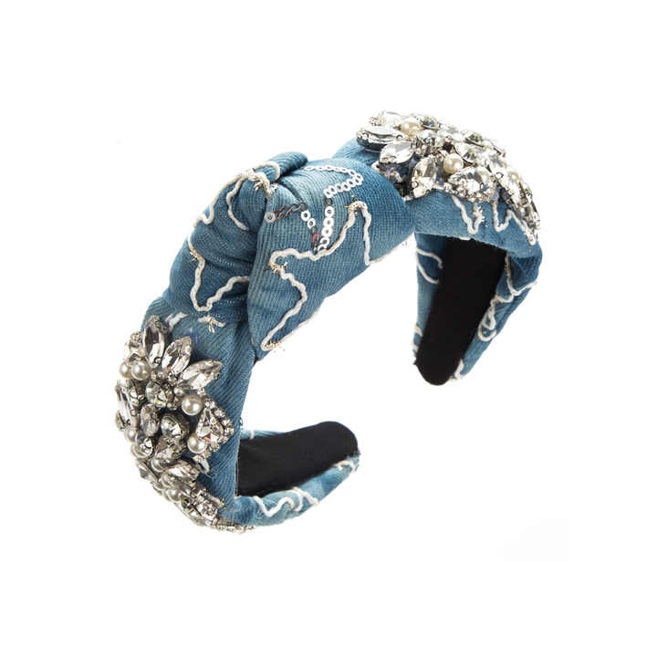 Handsewn Rhinestone Baroque Denim Headband™