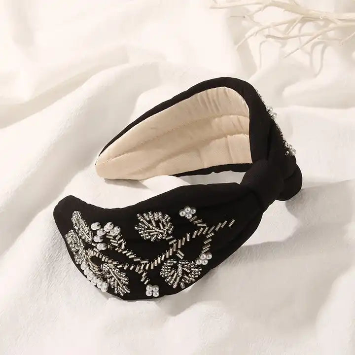 Elegant Hand-embroidered Headbands - Black