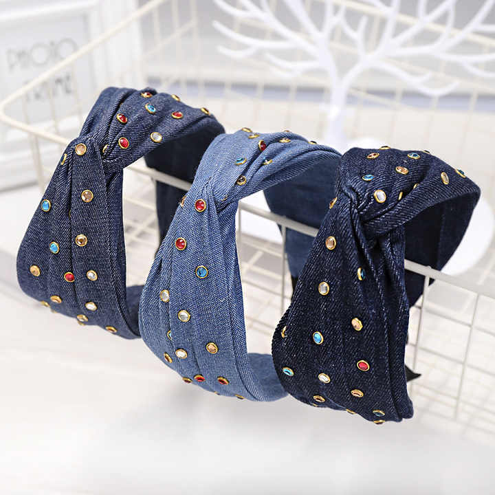 Crystal Denim Rhinestone Jeans Cross Headband™