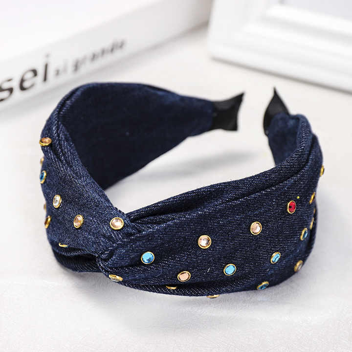 Crystal Denim Rhinestone Jeans Cross Headband™