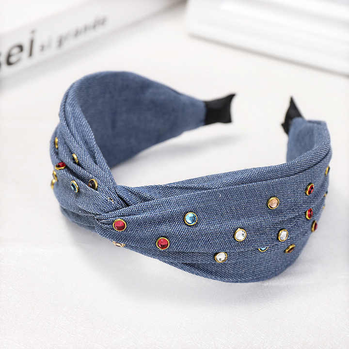 Crystal Denim Rhinestone Jeans Cross Headband™