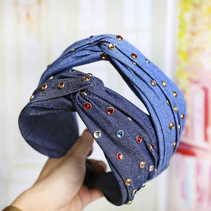 Crystal Denim Rhinestone Jeans Cross Headband™