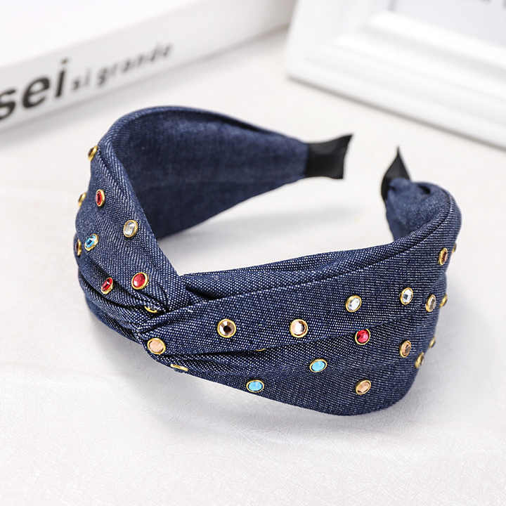 Crystal Denim Rhinestone Jeans Cross Headband™