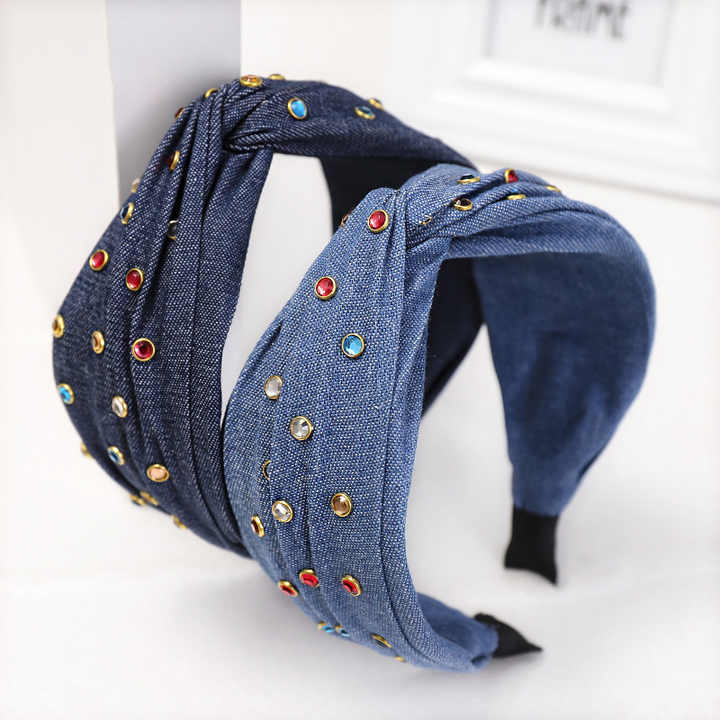 Crystal Denim Rhinestone Jeans Cross Headband™